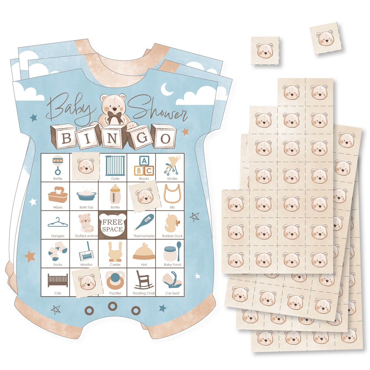 Big Dot of Happiness We Can Bearly Wait - Picture Bingo Cards and Markers - Teddy Bear Baby Shower Shaped Bingo Game - Set of 18